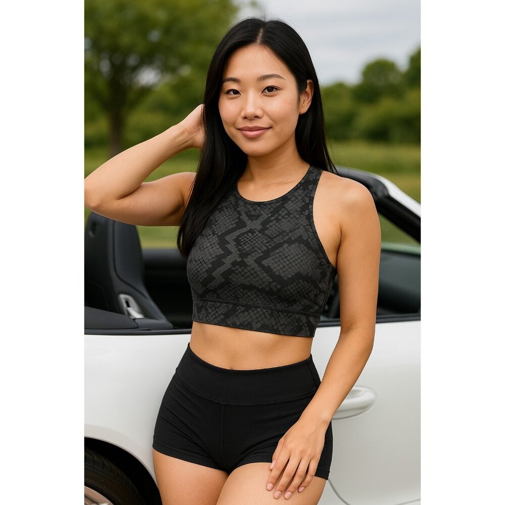 AllFenix Women’s Sports Bra S Blue Black Snake Print Racerback Lightly Padded